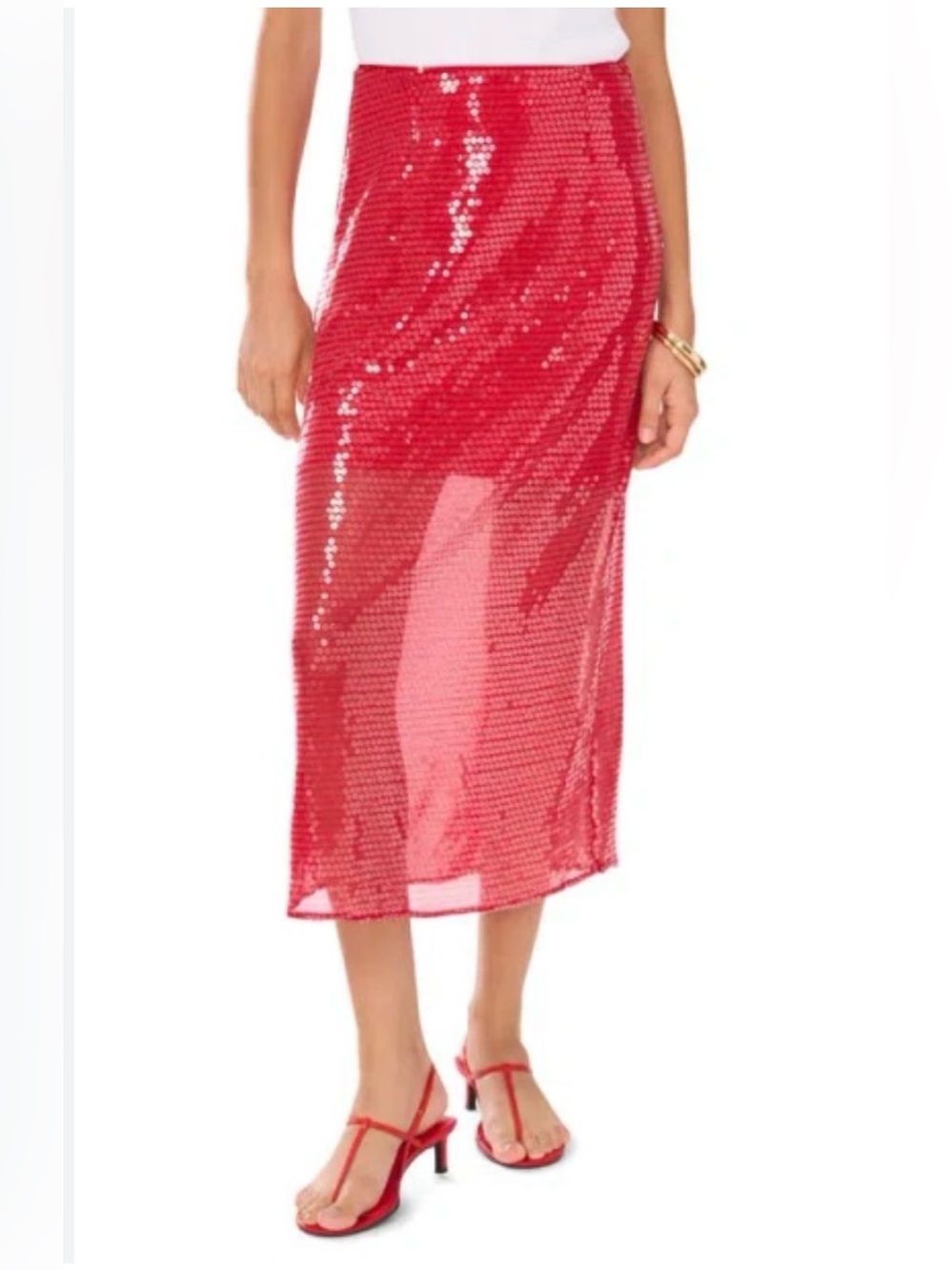1STATE Sequin Midi Skirt - Red